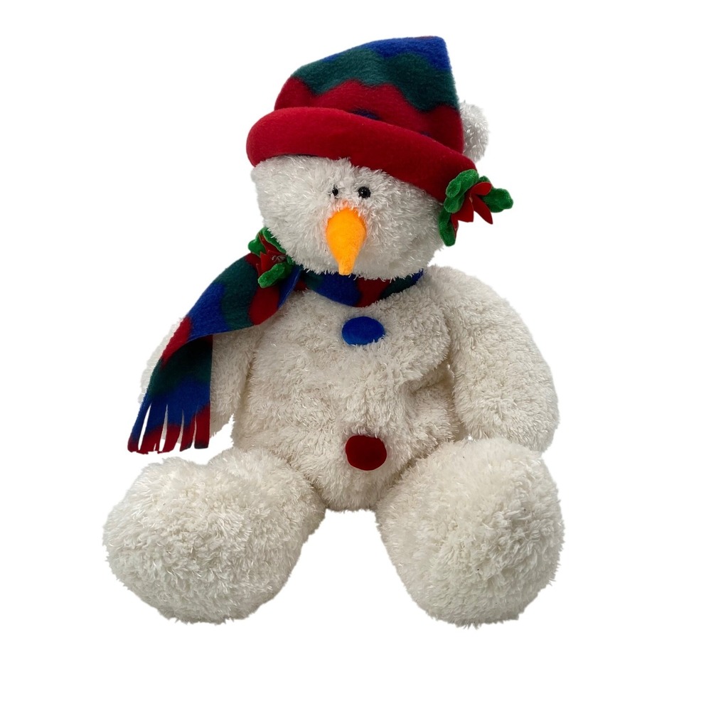 GUND Christmas Pals Large‎ Snowman 17" Plush Toy Orange Carrot Nose Scarf Hat